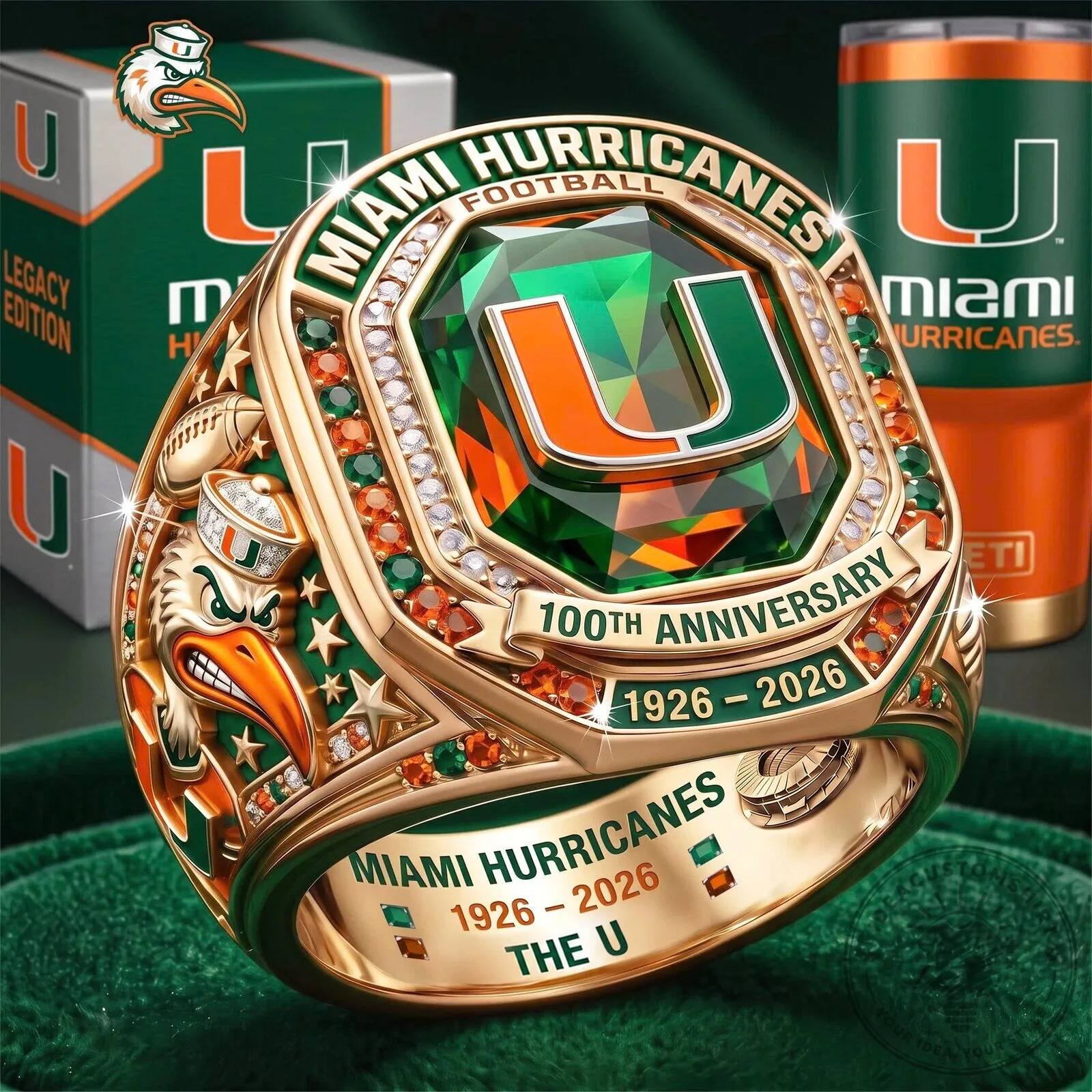 Miami Hurricanes Football 100th Anniversary Commemorative Championship Ring