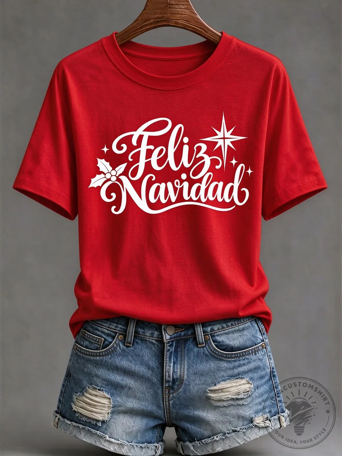 Feliz Navidad Christmas Holiday Festive Red Short Sleeve T-Shirt