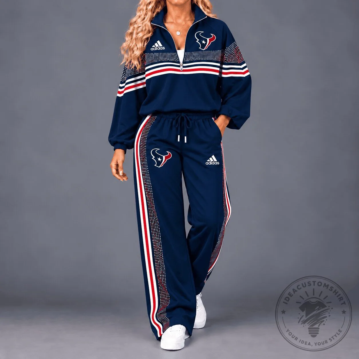 Houston Texans Adidas Gradient Stripe Quarter-Zip Tracksuit Top