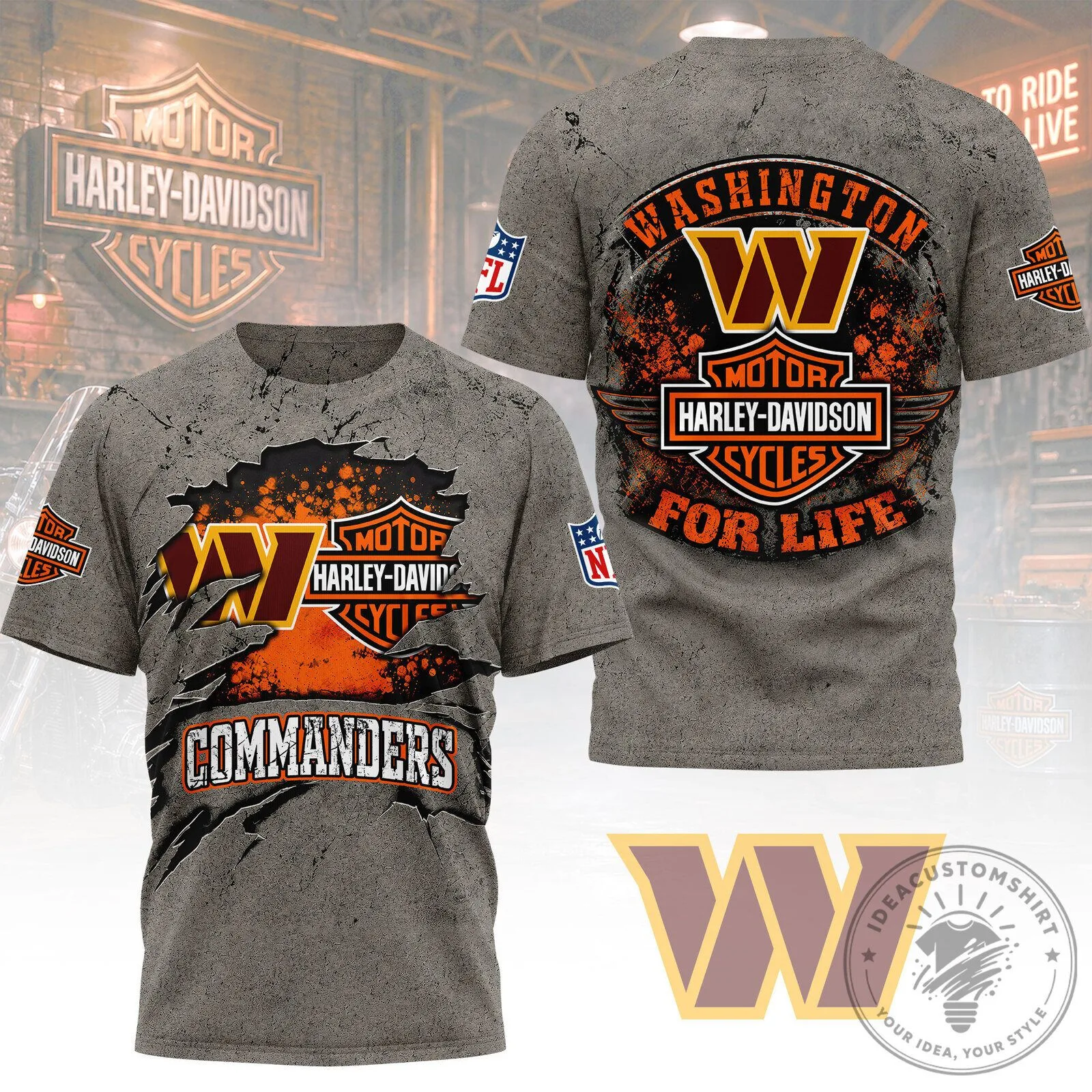 Washington Commanders Harley Davidson For Life National Football League T-Shirt