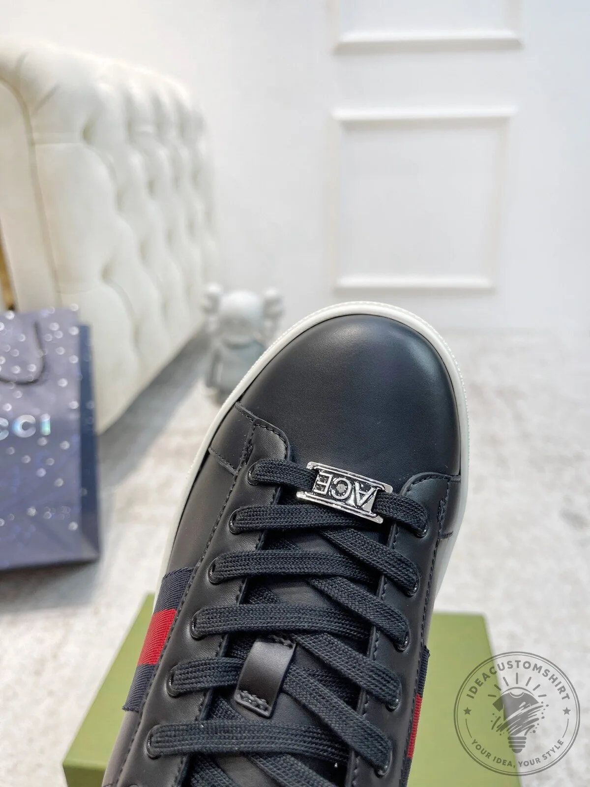 Gucci Ace Embroidered Bee Black Leather Red Crocodile Heel Detail Sneakers 13 Gucci Ace Embroidered Bee Black Leather Red Crocodile Heel Detail Sneakers