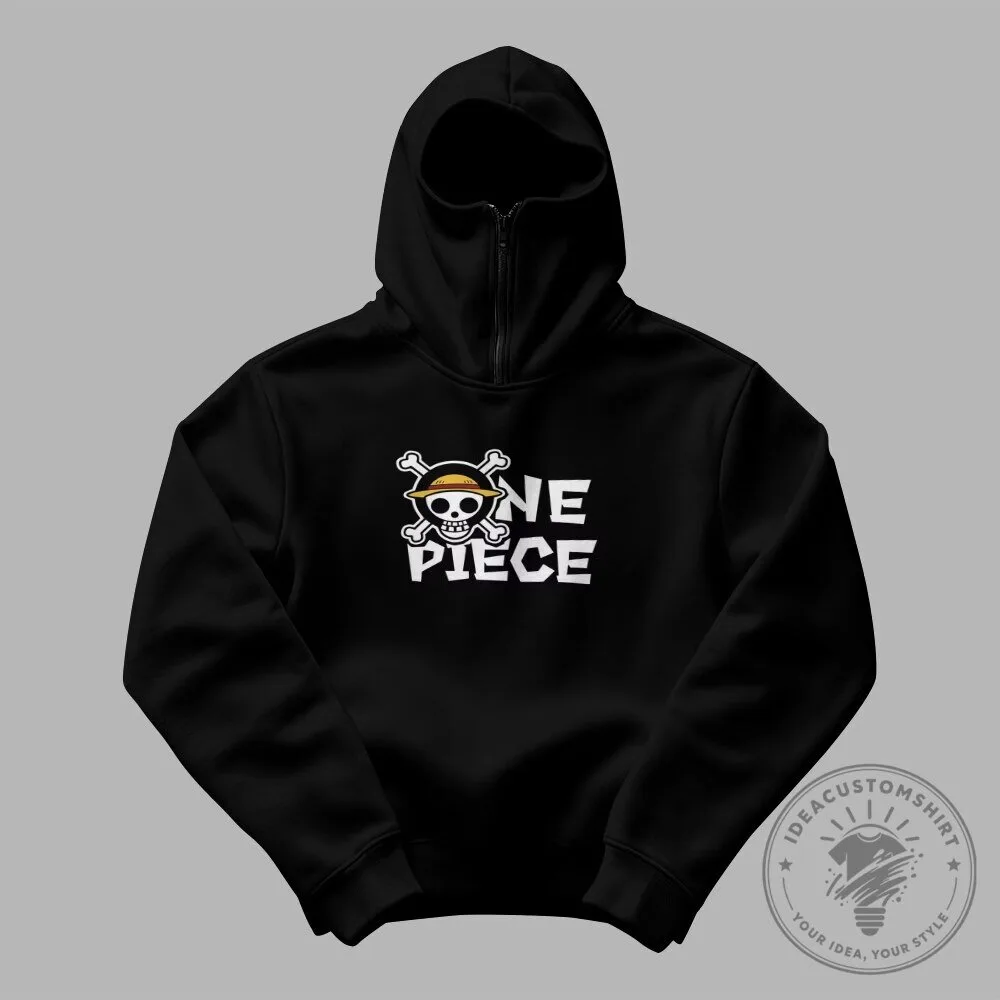 One Piece Anime Skull and Crossbones Jolly Roger Logo Black Hoodie