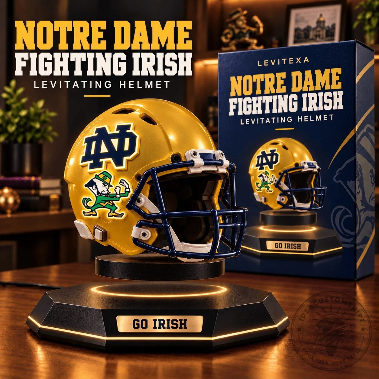 Notre Dame Fighting Irish Levitating Football Helmet Display Collectible 3 Notre Dame Fighting Irish Levitating Football Helmet Display Collectible