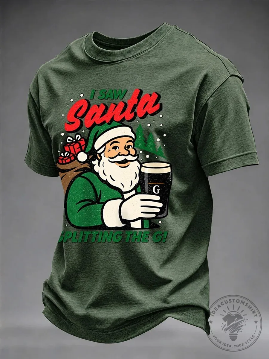Funny Irish Christmas Santa Claus Splitting The Guinness Beer T-Shirt