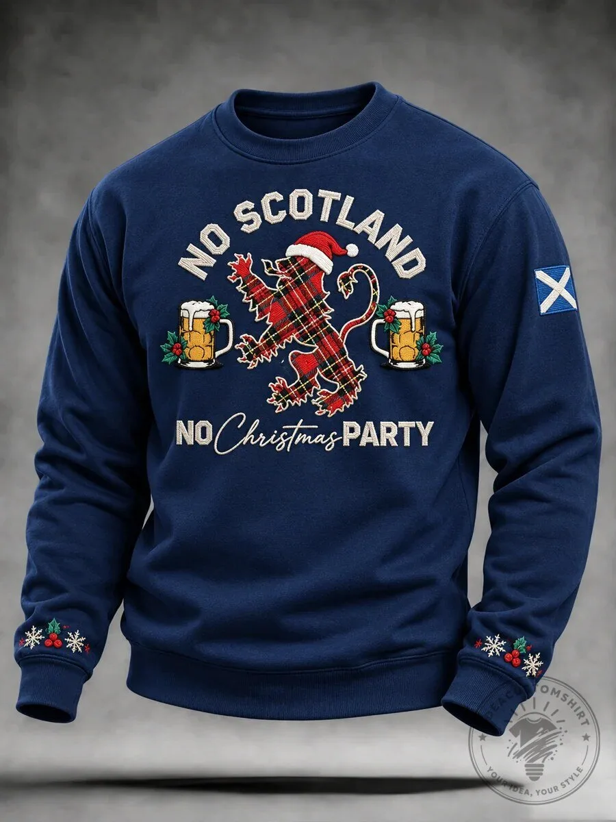 No Scotland No Christmas Party Funny Scottish Lion Tartan Sweatshirt