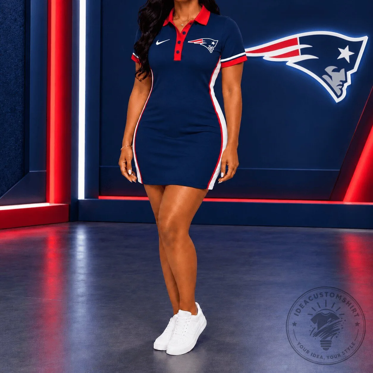New England Patriots Women's Navy Blue Polo Dress with Team Logo 4 New England Patriots Women's Navy Blue Polo Dress with Team Logo