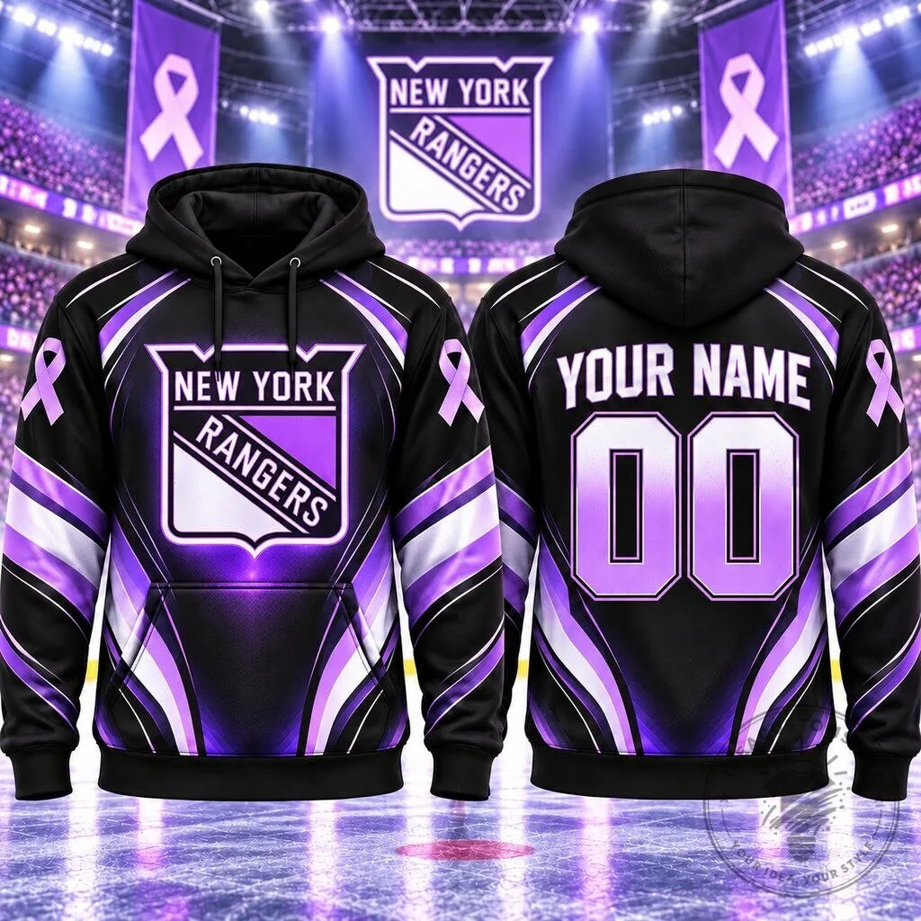 New York Rangers Hockey Fights Cancer Personalized Hoodie