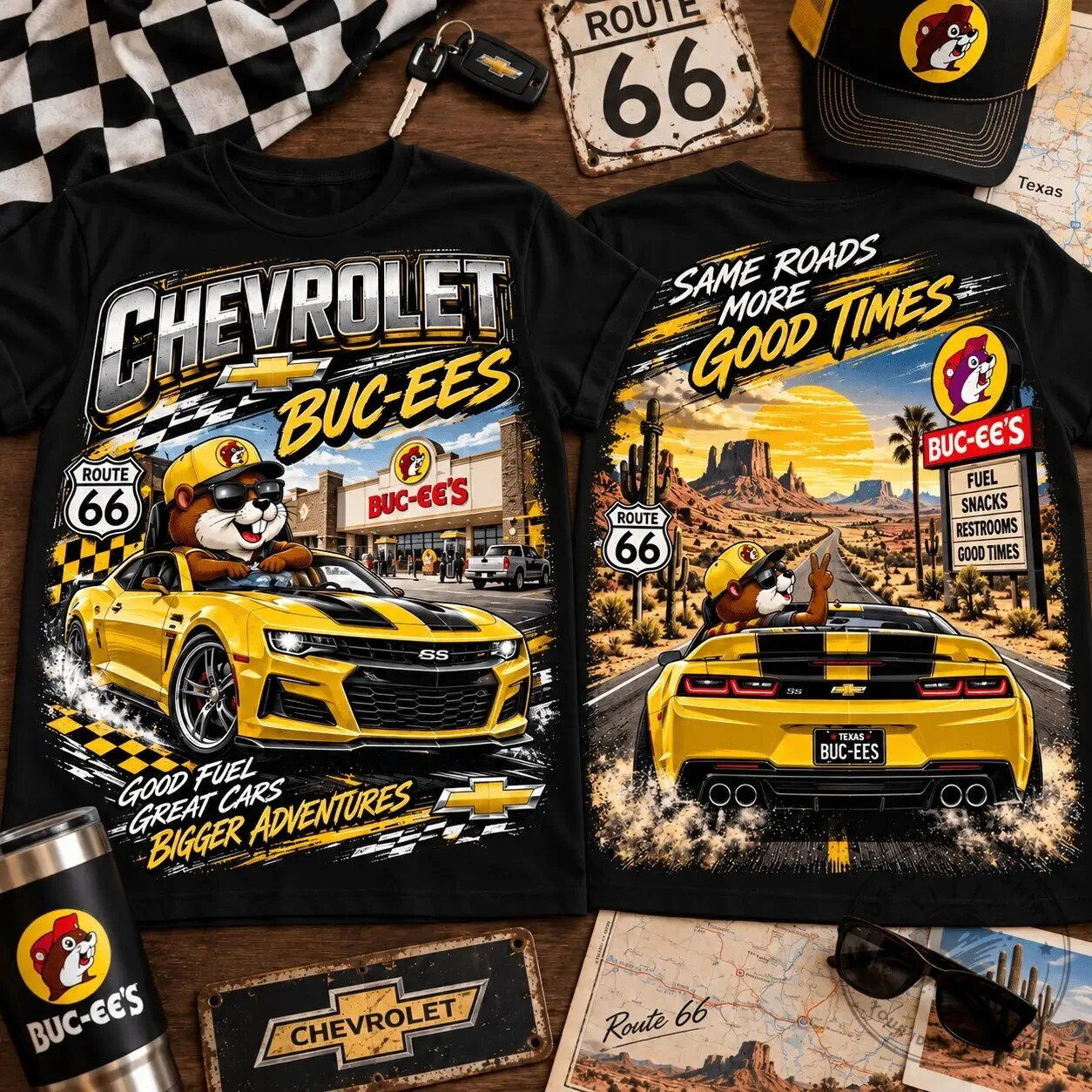 Buc-ee's Chevrolet Route 66 Adventure Black T-Shirt