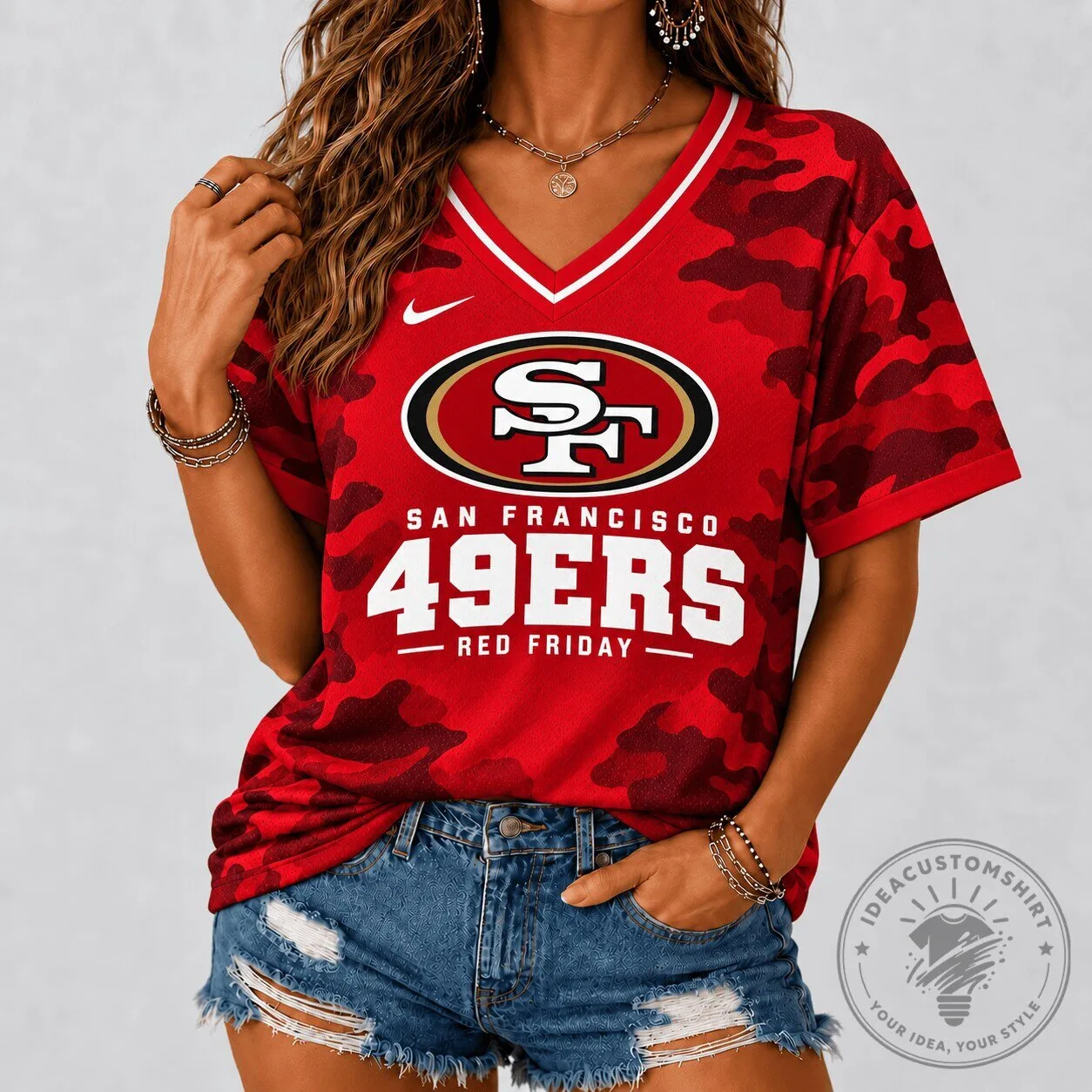 San Francisco 49ers Red Friday Camouflage V-Neck Football Jersey 1 San Francisco 49ers Red Friday Camouflage V-Neck Football Jersey