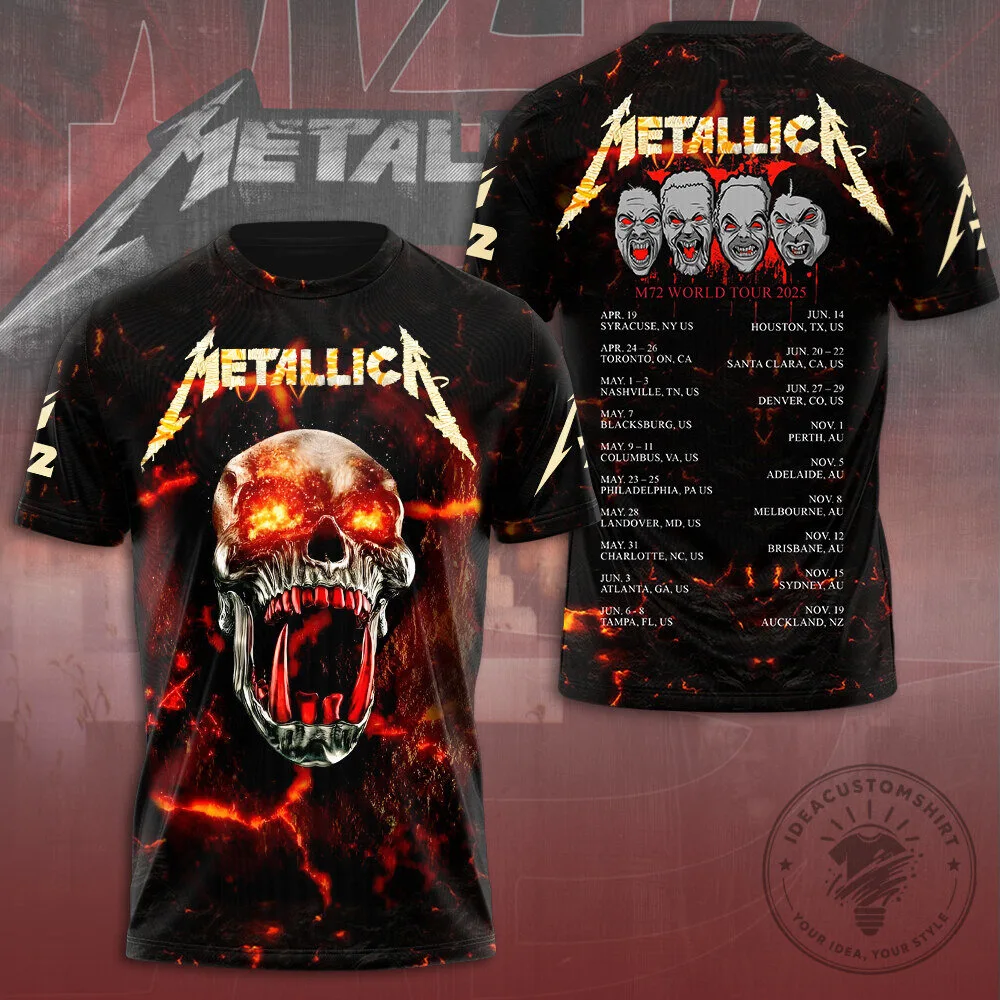 Metallica M72 World Tour 2025 Fiery Skull Heavy Metal Band T-Shirt