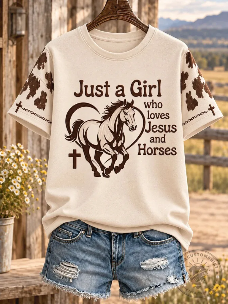 Just a Girl Who Loves Jesus and Horses Christian T-Shirt 1 Just a Girl Who Loves Jesus and Horses Christian T-Shirt