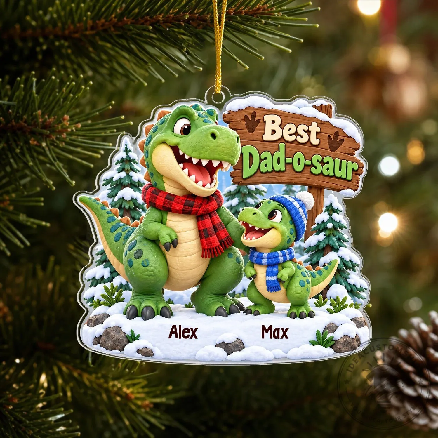 Best Dad-o-saur Personalized Dinosaur Christmas Tree Ornament