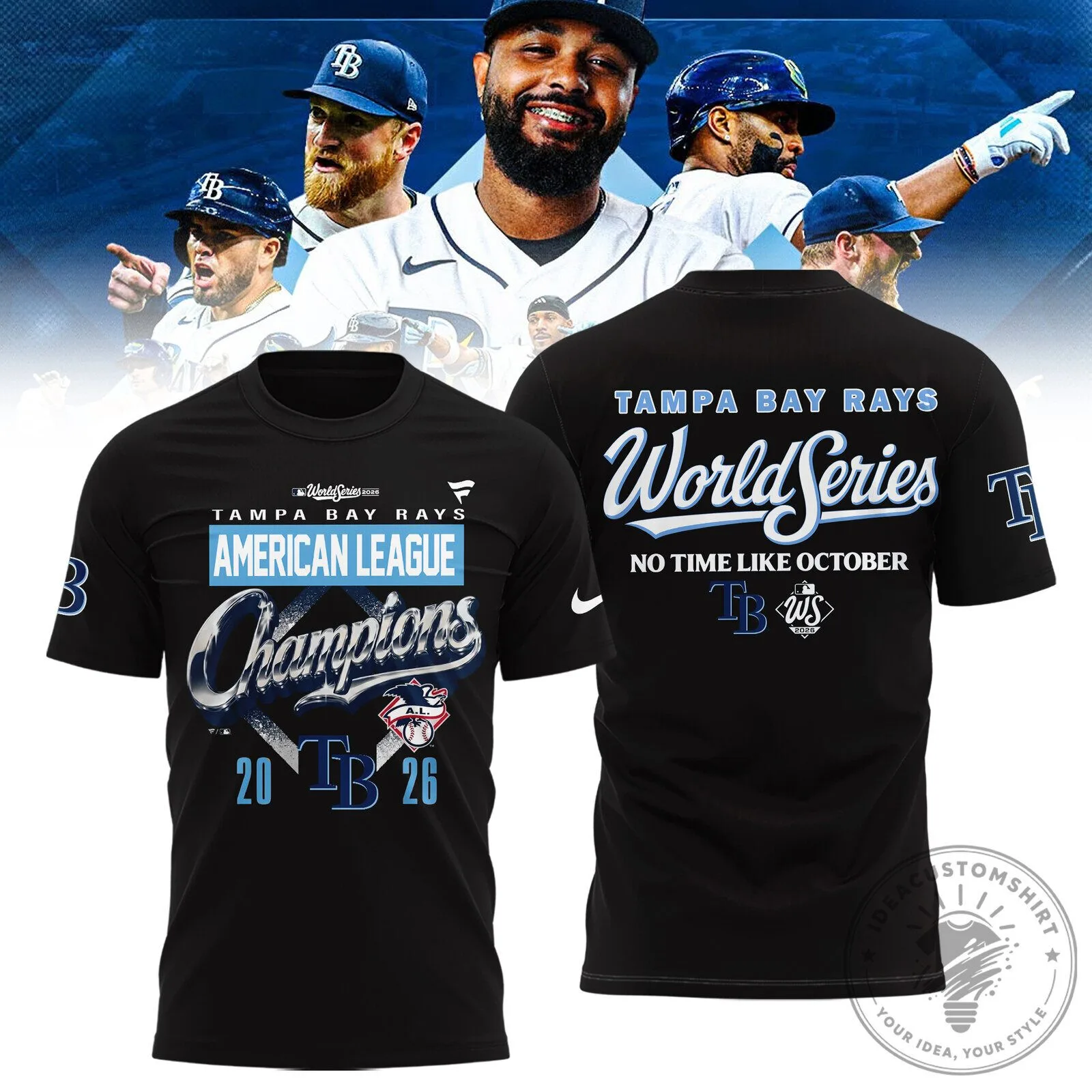 Tampa Bay Rays American League Champions 2026 World Series Black T-Shirt 3 Tampa Bay Rays American League Champions 2026 World Series Black T-Shirt