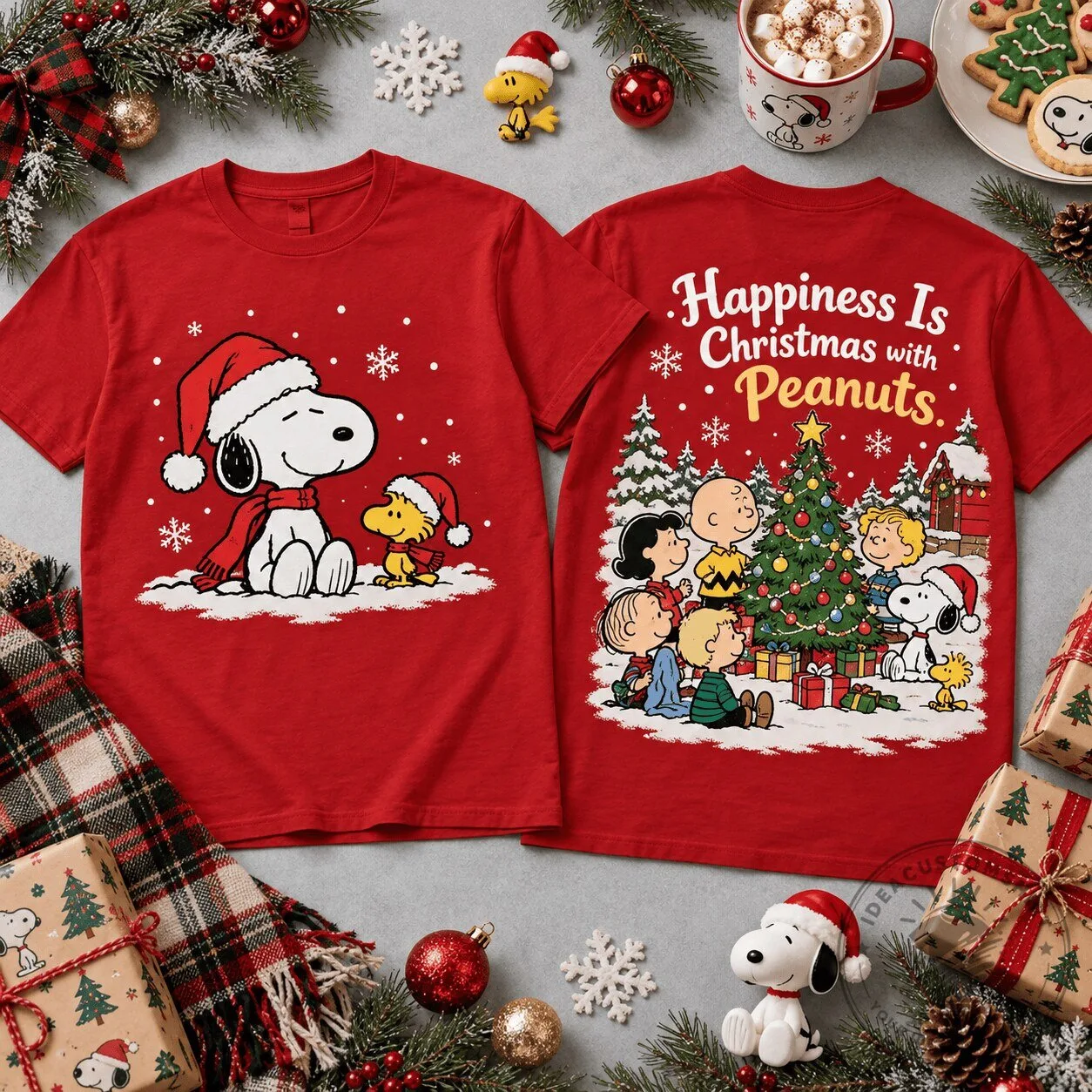 Peanuts Snoopy and Woodstock Christmas Tree Holiday T-Shirt 3 Peanuts Snoopy and Woodstock Christmas Tree Holiday T-Shirt