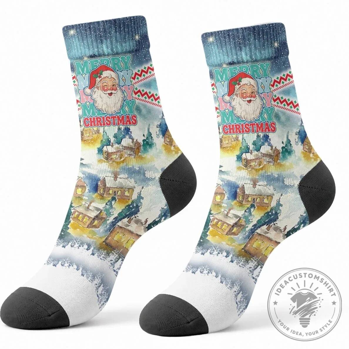 Vintage Santa Claus Christmas Winter Wonderland Crew Socks 8 Vintage Santa Claus Christmas Winter Wonderland Crew Socks