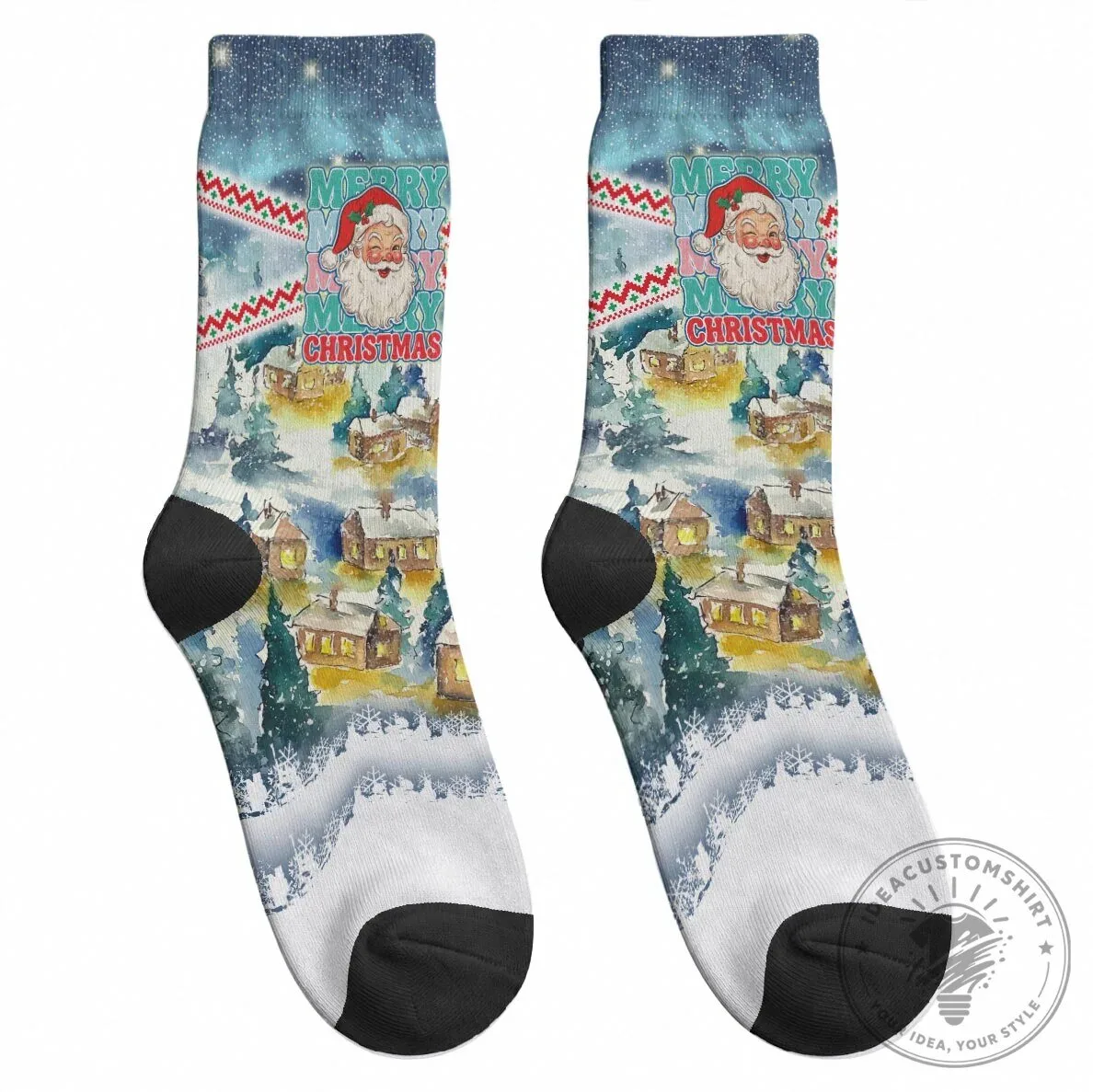 Vintage Santa Claus Christmas Winter Wonderland Crew Socks 9 Vintage Santa Claus Christmas Winter Wonderland Crew Socks