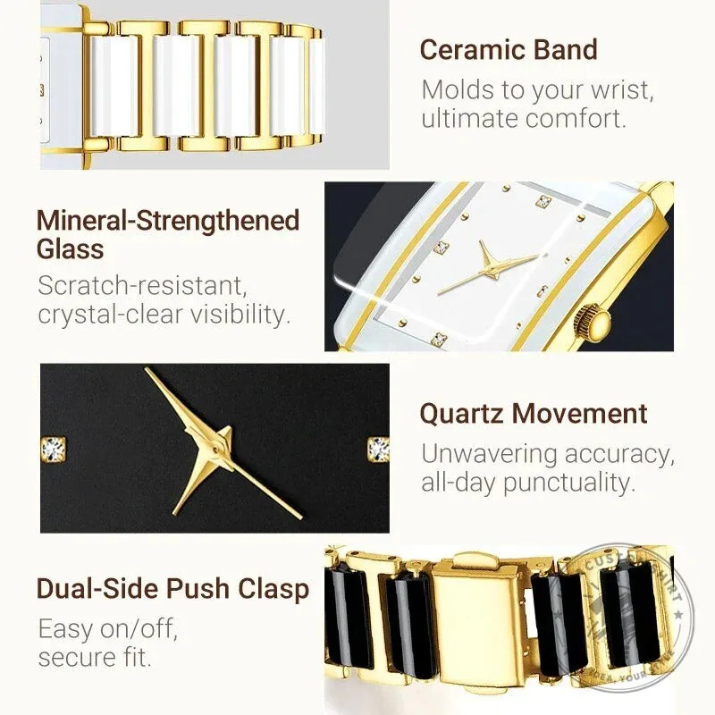 Elegant Black Ceramic Square Quartz Watch for Couples, Men and Women 23 Elegant Black Ceramic Square Quartz Watch for Couples, Men and Women