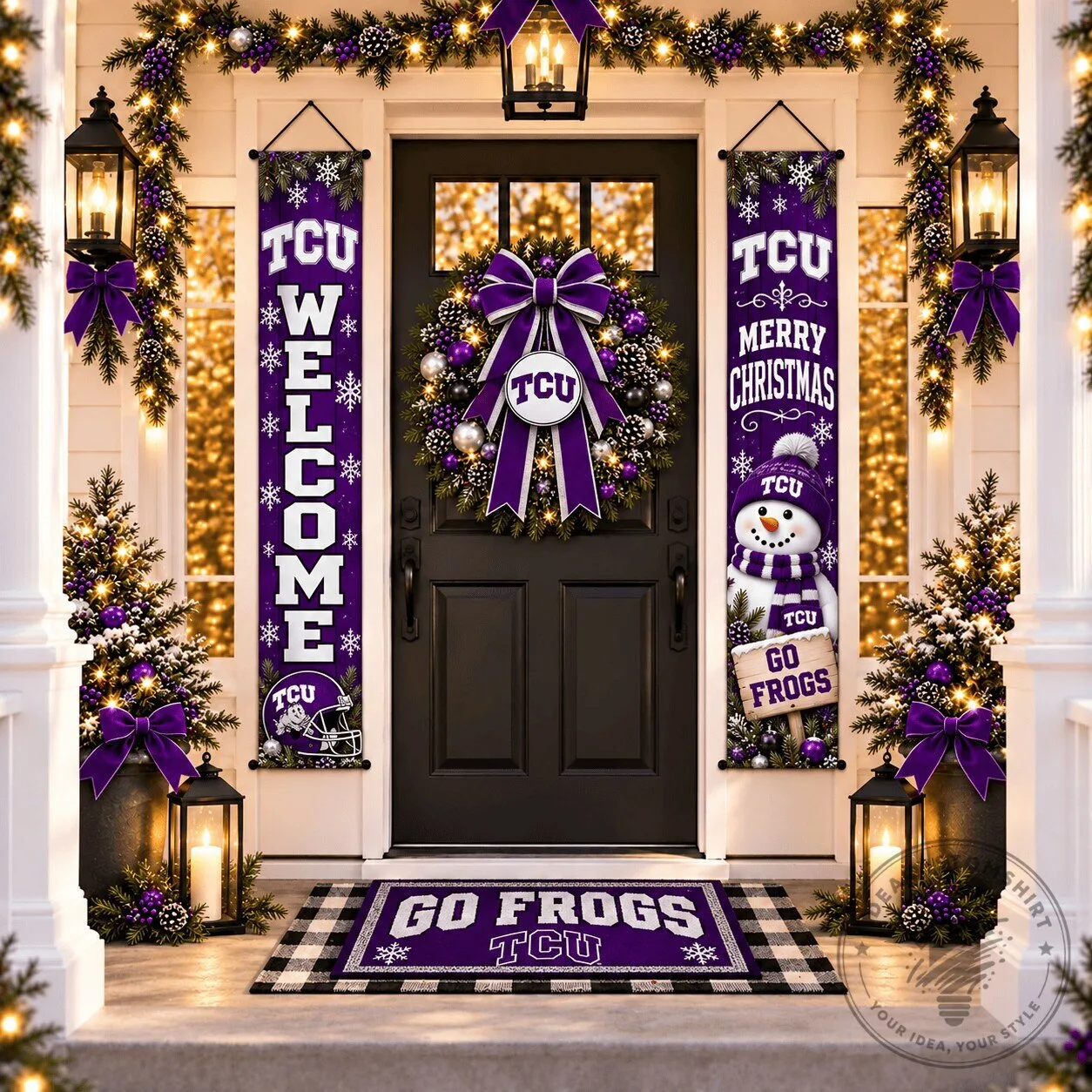 TCU Horned Frogs Christmas Welcome Merry Christmas Door Banner Flag