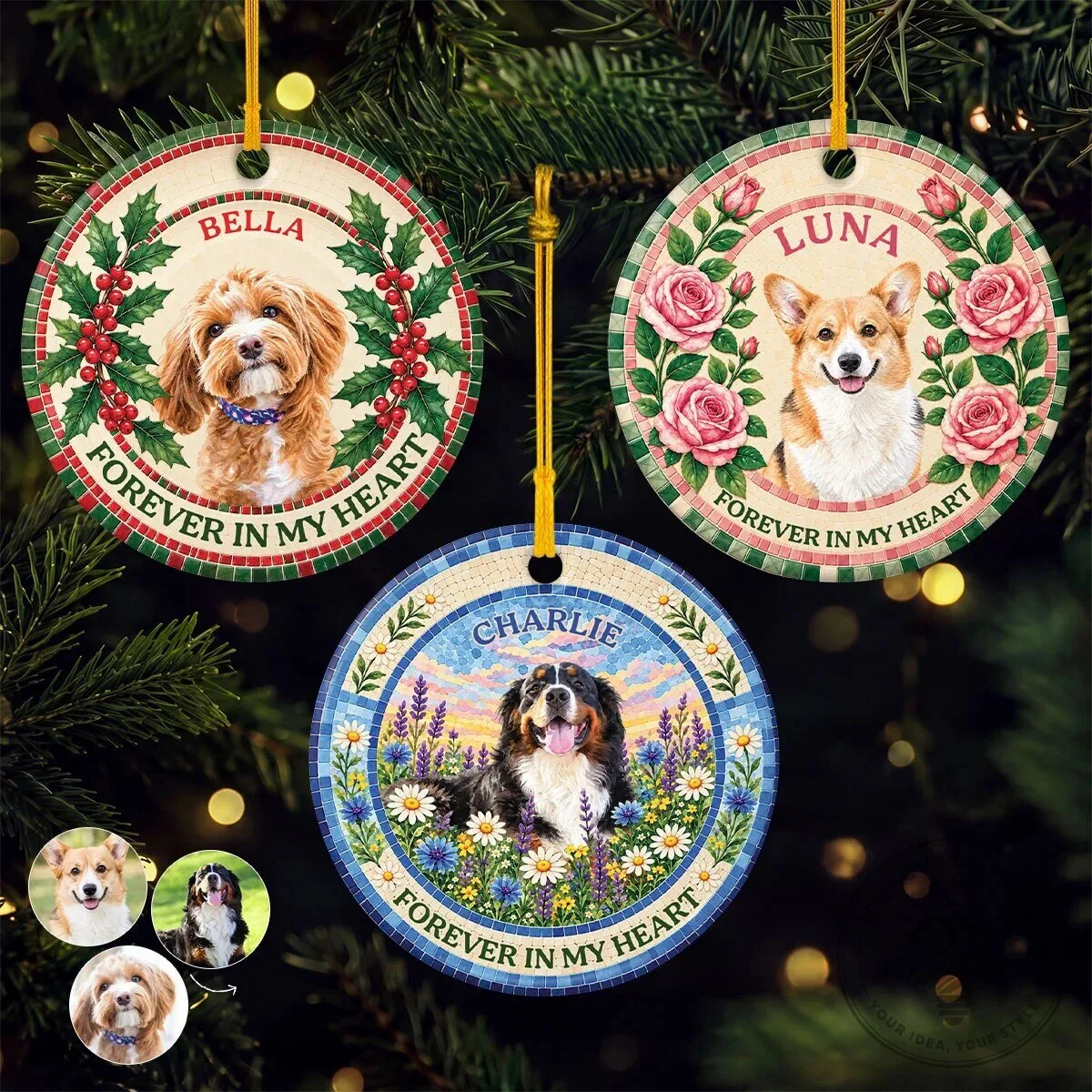 Forever In My Heart Pet Photo Memorial Ceramic Christmas Ornament