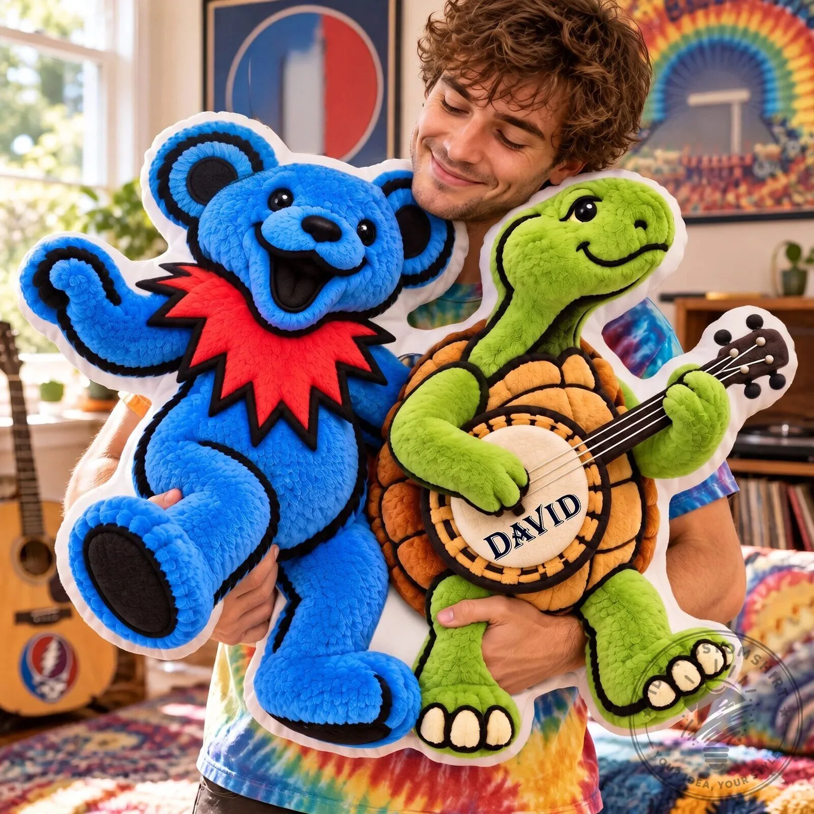 Grateful Dead Blue Dancing Bear And Green Turtle Personalized Shaped Pillow