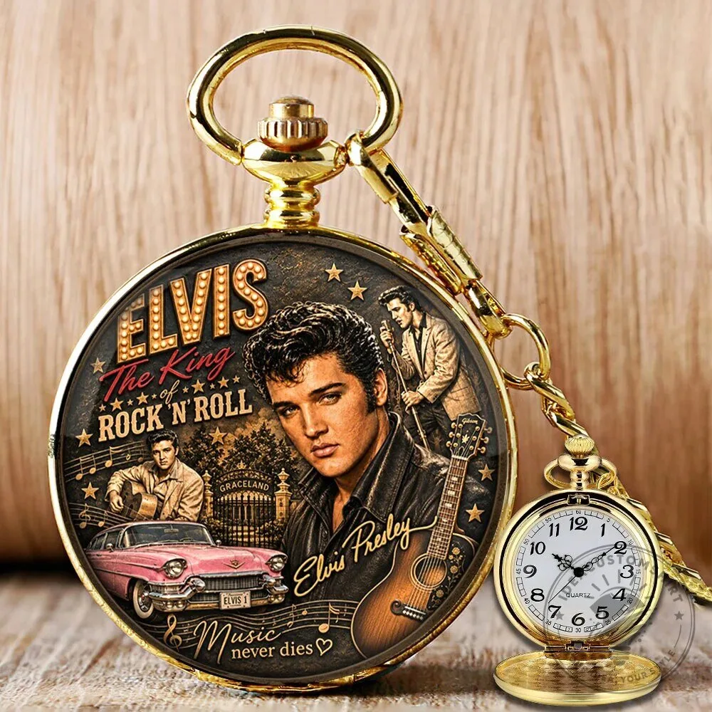 Gold Pocket Watch featuring Elvis Presley, The King of Rock and Roll