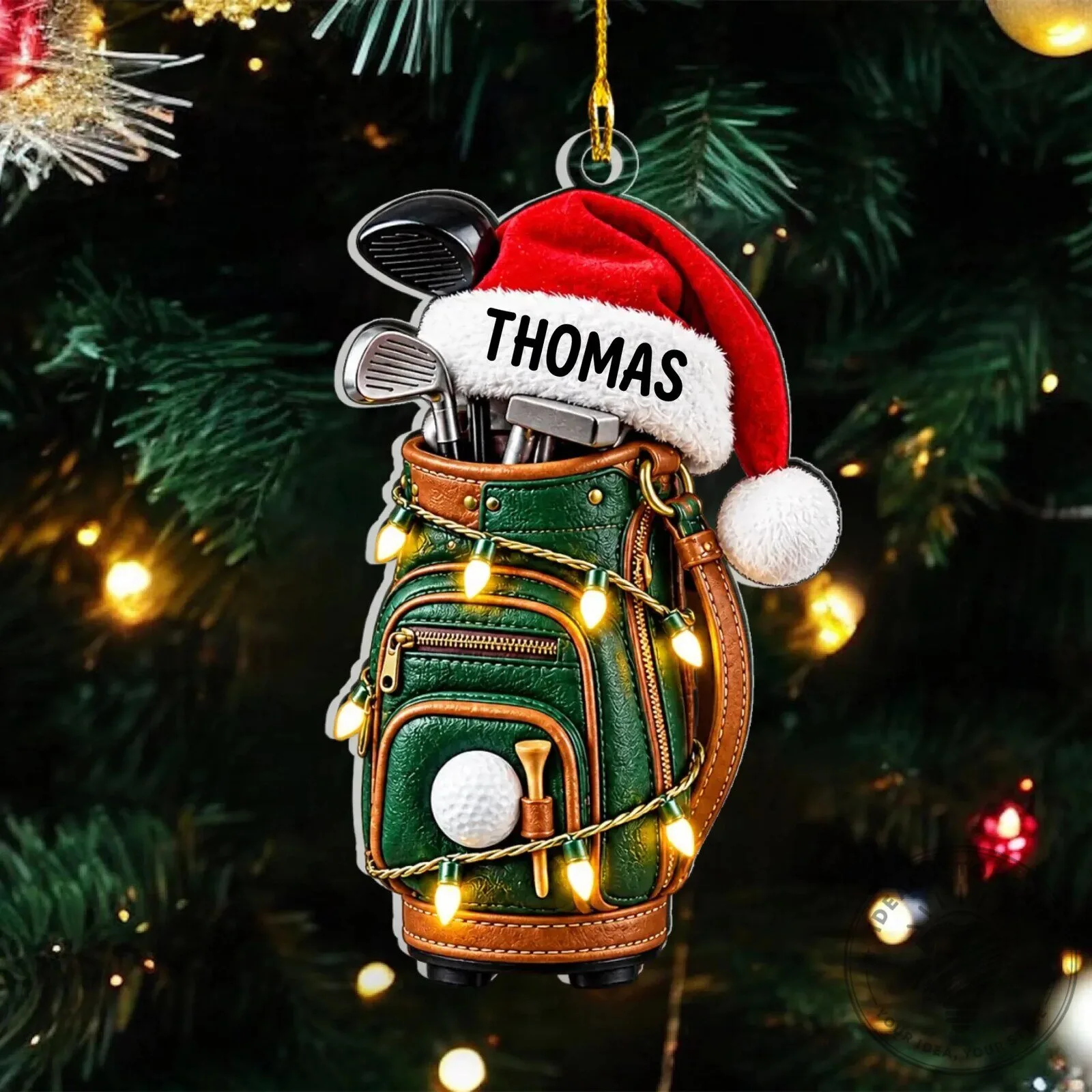 Personalized Golf Bag Christmas Ornament with Santa Hat and Name, Holiday Gift 7 Personalized Golf Bag Christmas Ornament with Santa Hat and Name, Holiday Gift