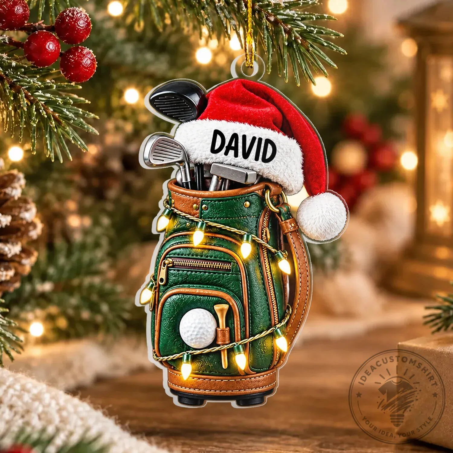Personalized Golf Bag Christmas Ornament with Santa Hat and Name, Holiday Gift 8 Personalized Golf Bag Christmas Ornament with Santa Hat and Name, Holiday Gift