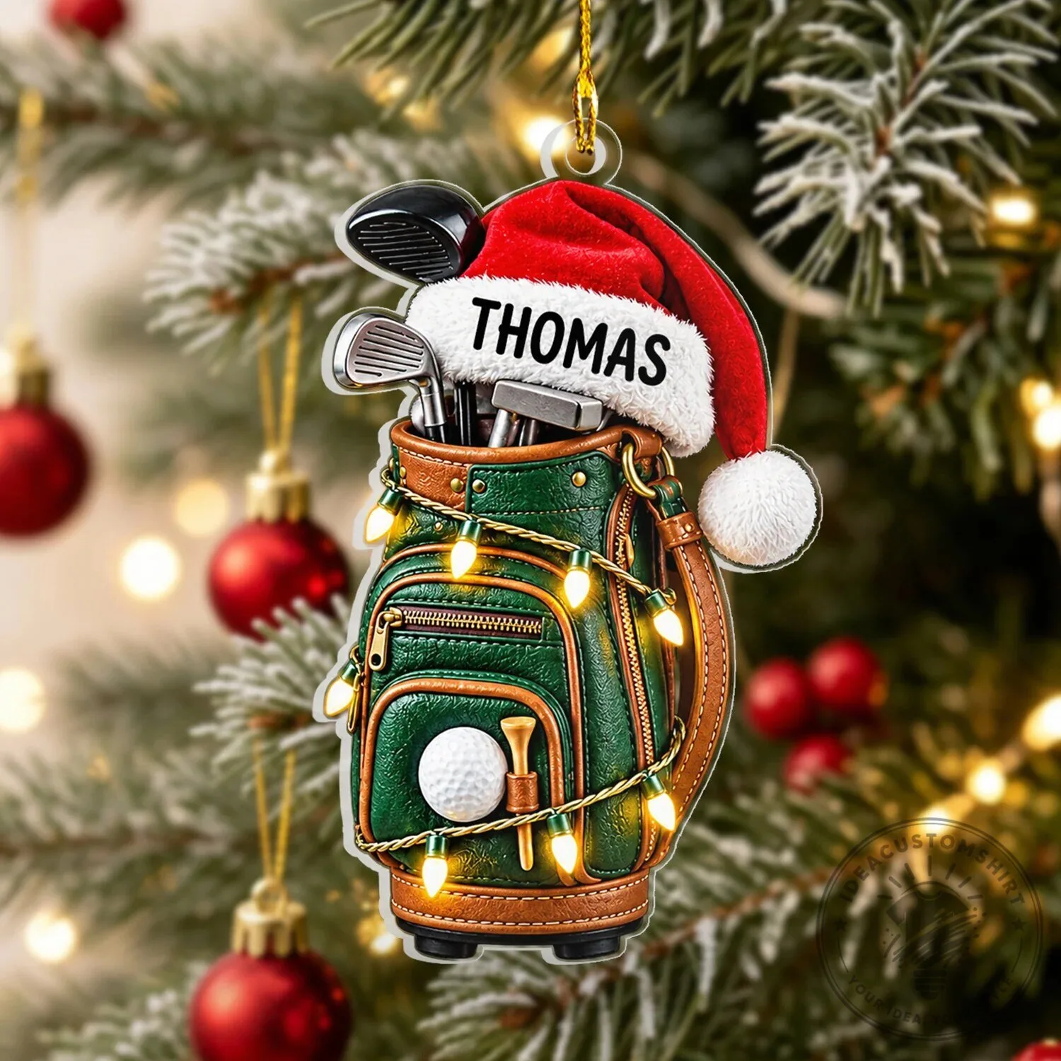 Personalized Golf Bag Christmas Ornament with Santa Hat and Name, Holiday Gift 9 Personalized Golf Bag Christmas Ornament with Santa Hat and Name, Holiday Gift