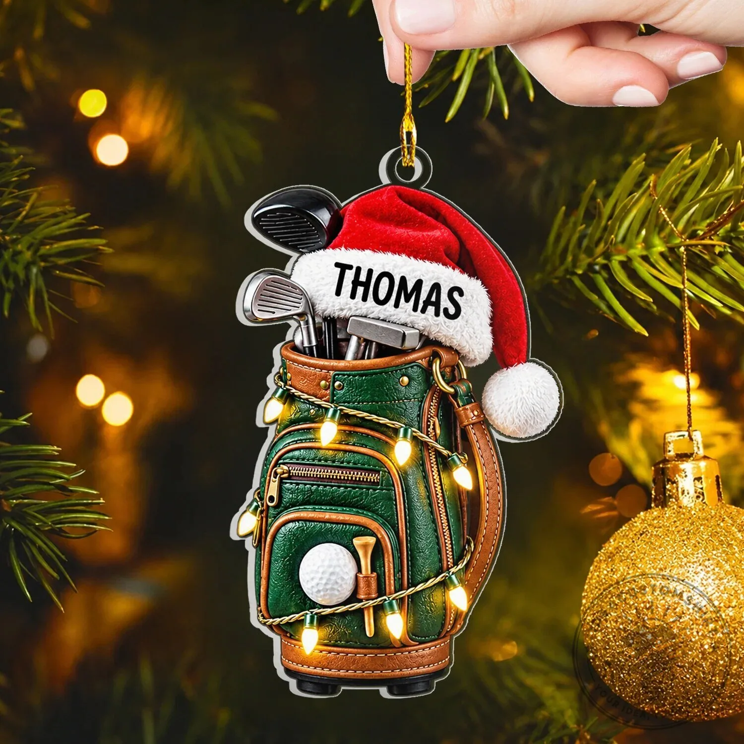 Personalized Golf Bag Christmas Ornament with Santa Hat and Name, Holiday Gift 10 Personalized Golf Bag Christmas Ornament with Santa Hat and Name, Holiday Gift