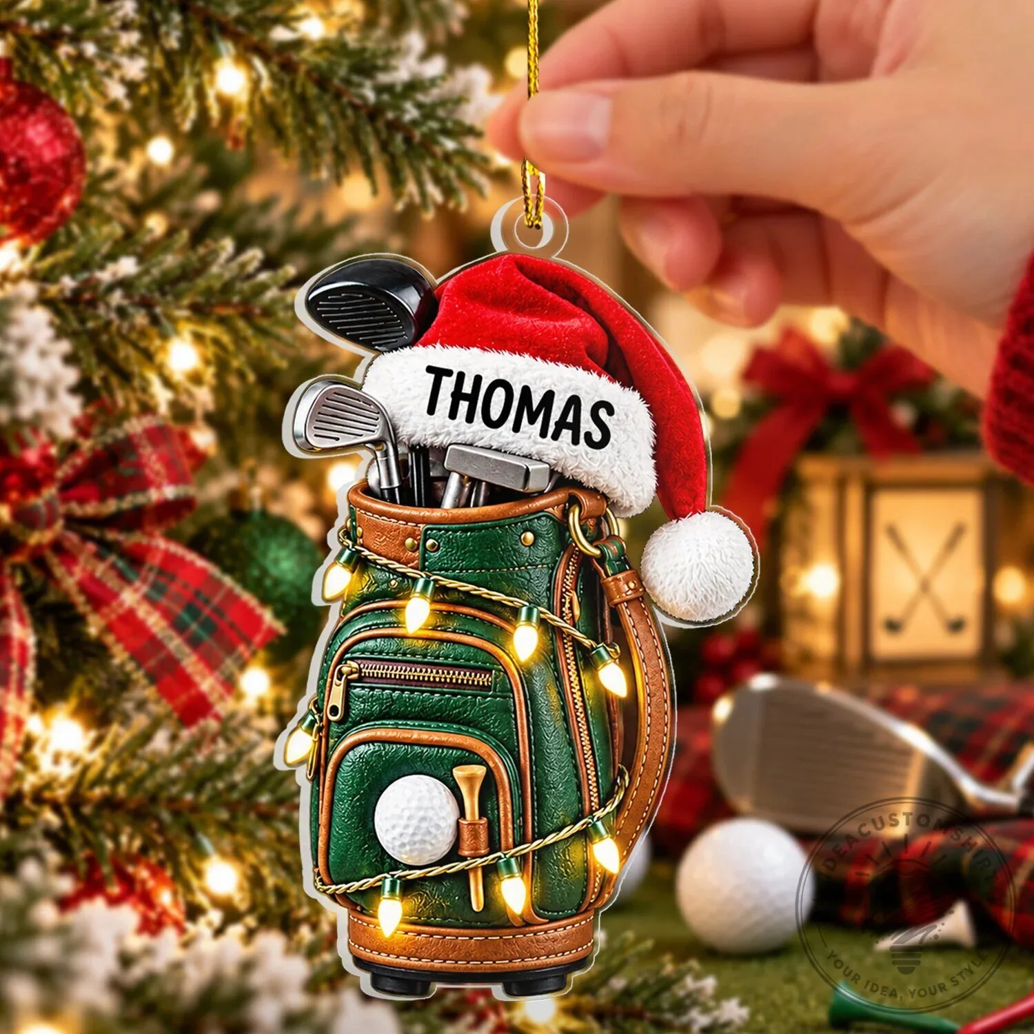 Personalized Golf Bag Christmas Ornament with Santa Hat and Name, Holiday Gift 11 Personalized Golf Bag Christmas Ornament with Santa Hat and Name, Holiday Gift